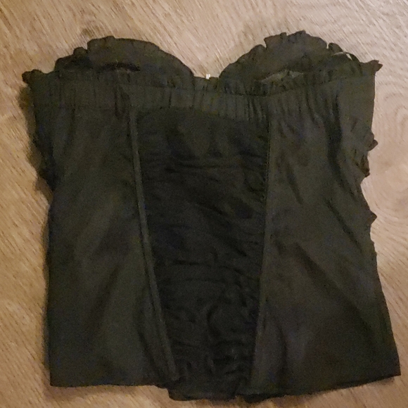 Black ruffle zipper bustier corset top - Picture 3 of 4